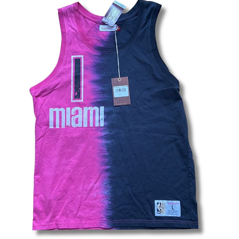 Mitchell & Ness Mens Tank Top L Black Pink chris bosh Miami Heat new with tags